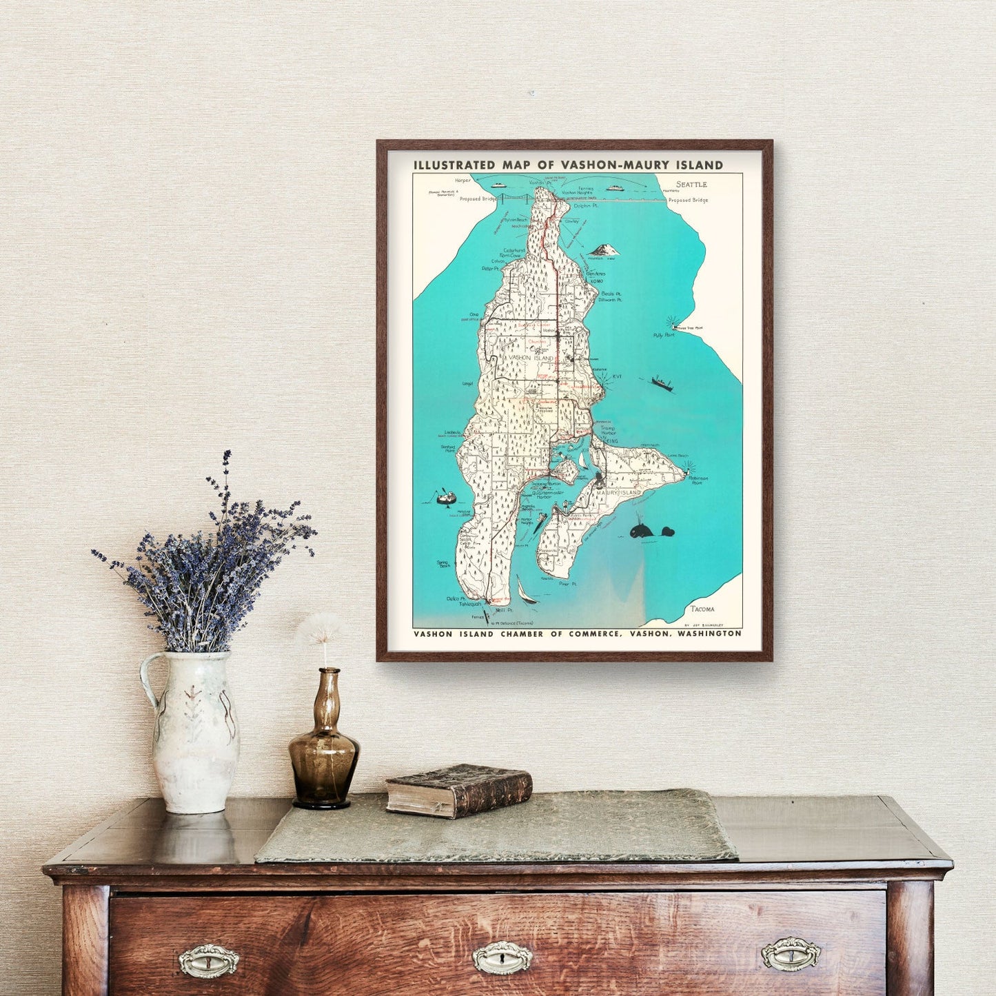 Vintage Vashon-Maury Island Washington Map, 1955