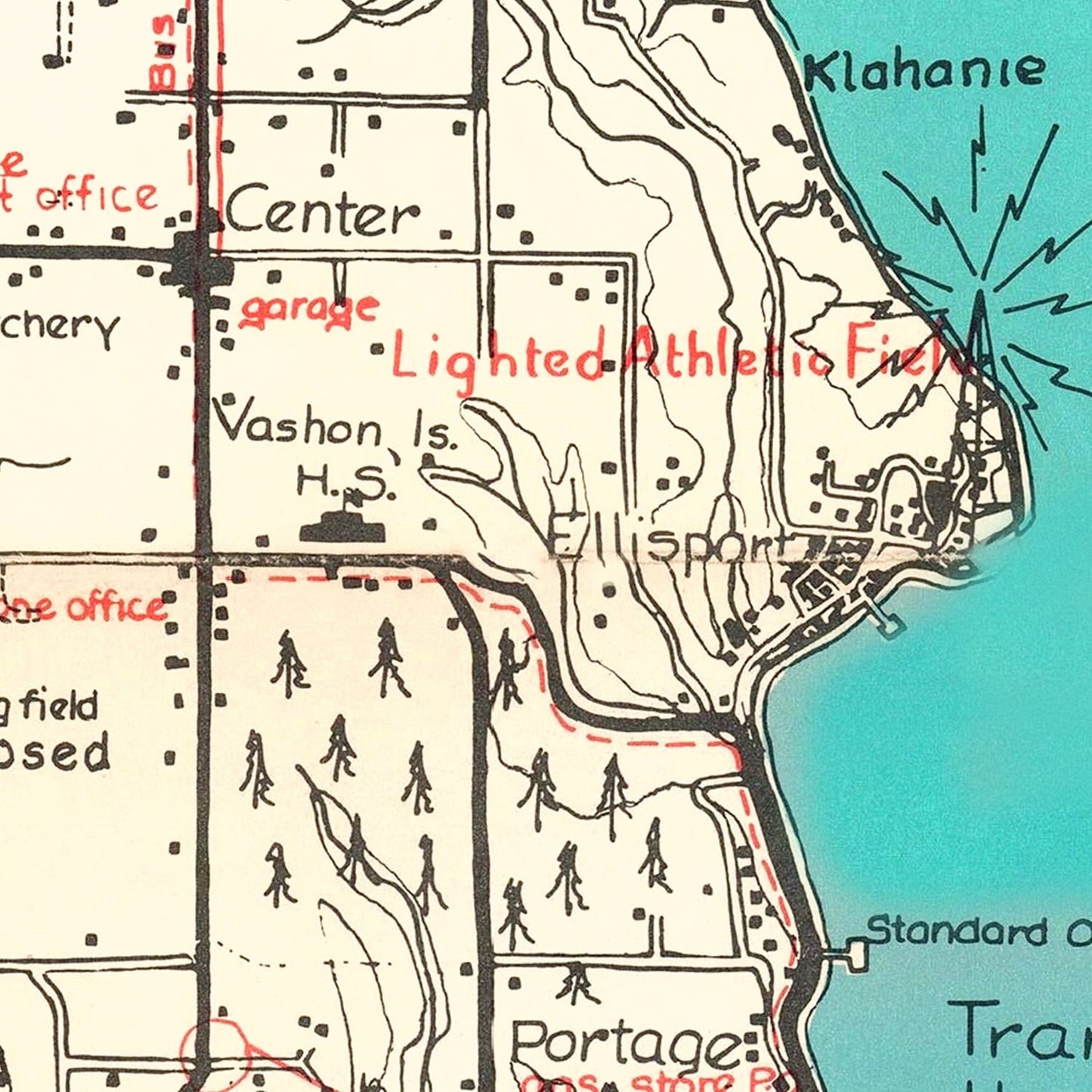Vintage Vashon-Maury Island Washington Map, 1955