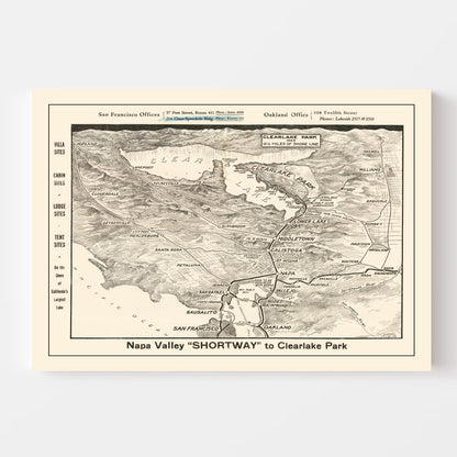 Vintage Map of Napa Valley, California, 1927