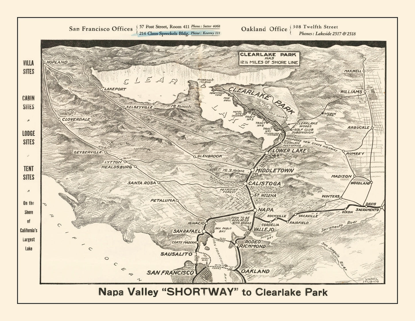 Vintage Map of Napa Valley, California, 1927