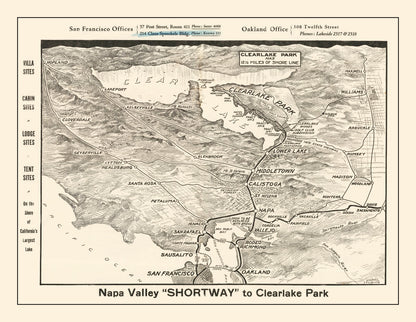 Vintage Map of Napa Valley, California, 1927