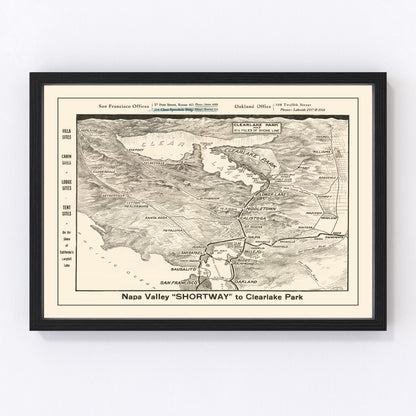 vintage map of Napa Valley, California, 1927