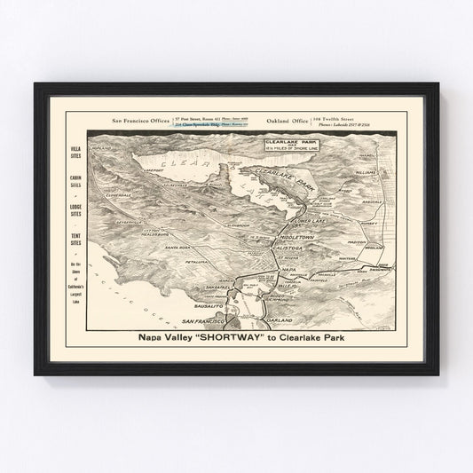 vintage map of Napa Valley, California, 1927