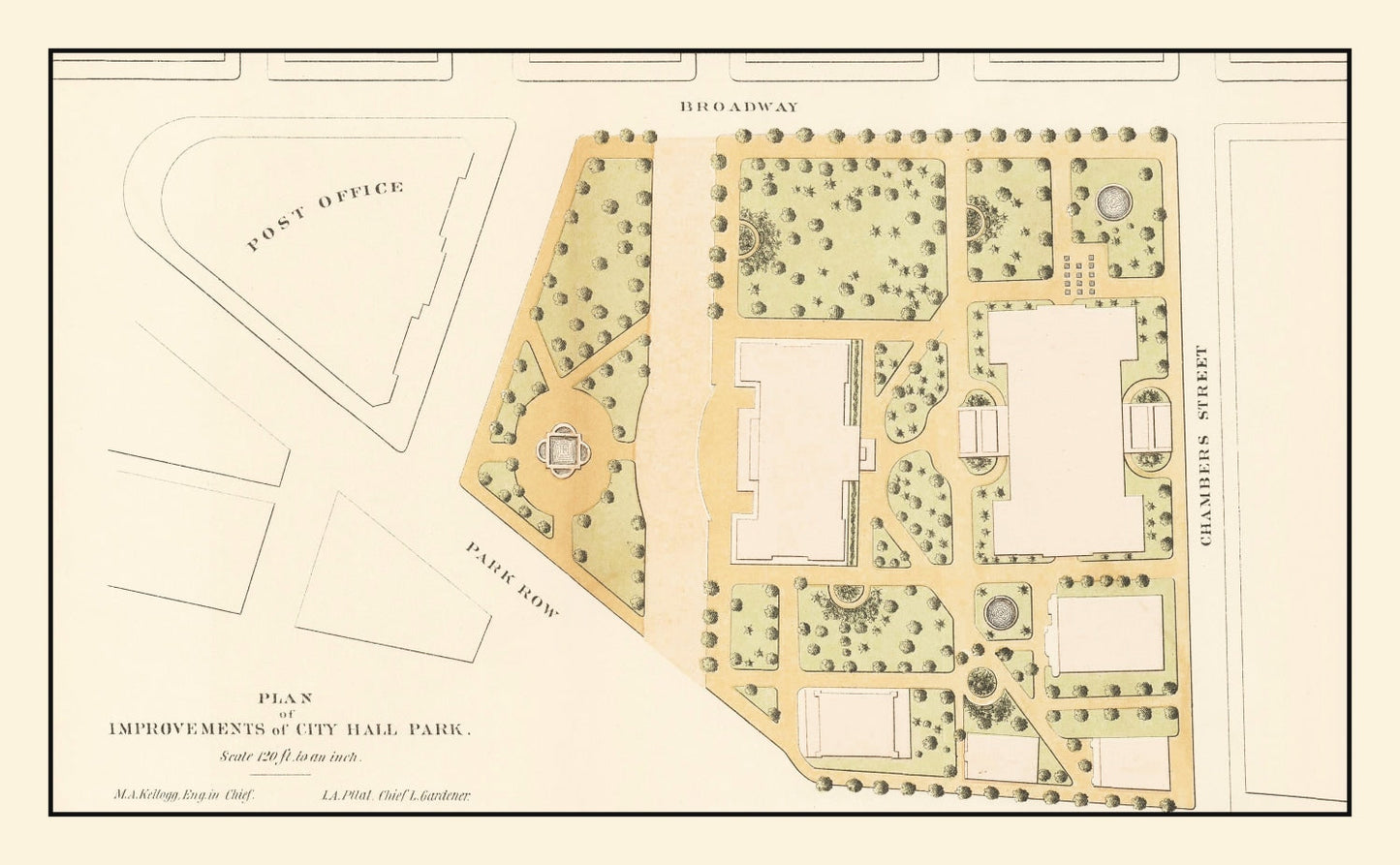 Vintage City Hall Park, New York City Map, 1871