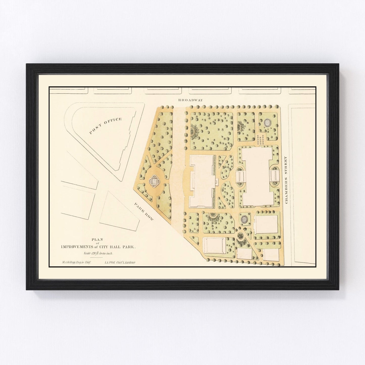 Restored vintage map of City Hall Park, New York City, 1871