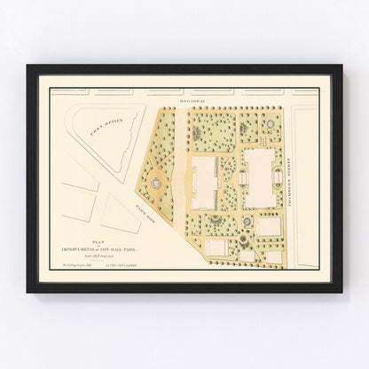 Restored vintage map of City Hall Park, New York City, 1871