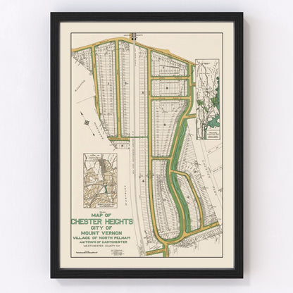 Restored vintage map of Chester Heights and Mount Vernon, New York, 1913