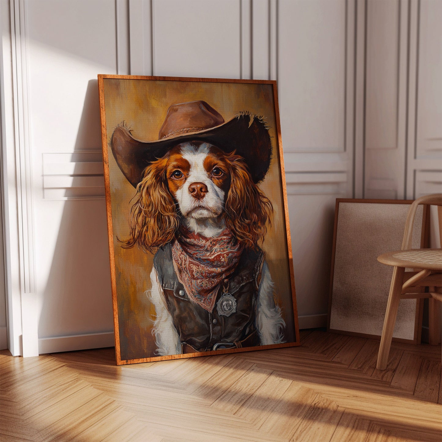 Western Cavalier Cowgirl Dog Art Print