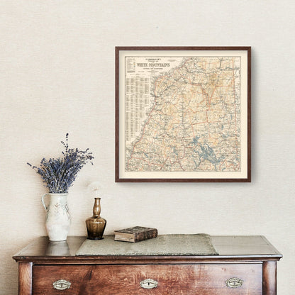 Vintage White Mountains New Hampshire Map, 1903