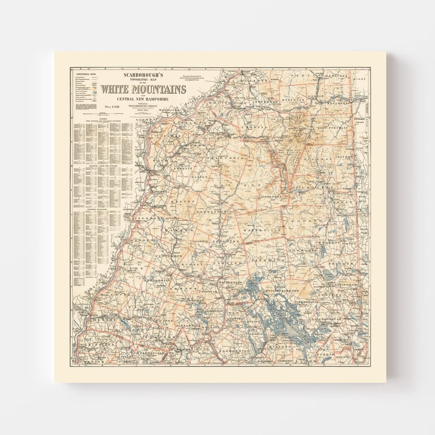 Vintage White Mountains New Hampshire Map, 1903