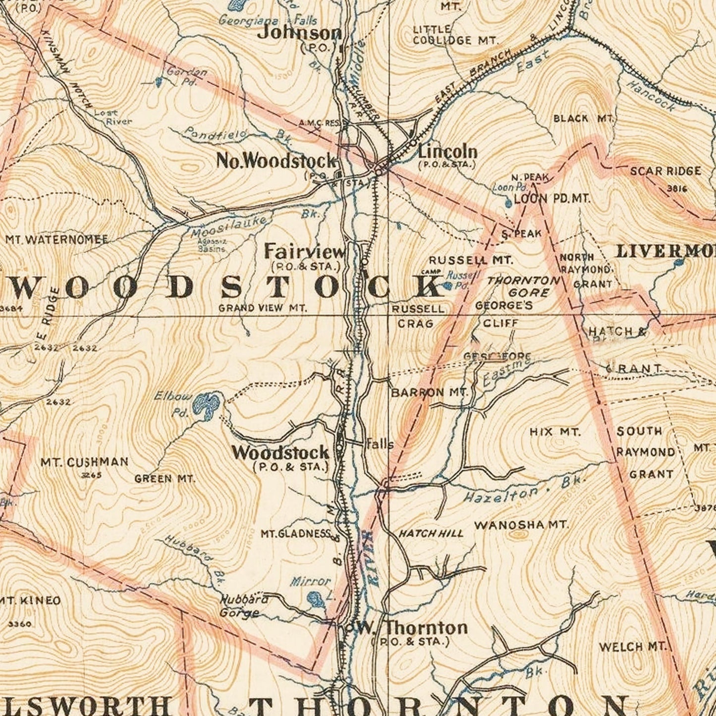 Vintage White Mountains New Hampshire Map, 1903