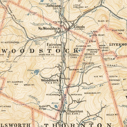 Vintage White Mountains New Hampshire Map, 1903