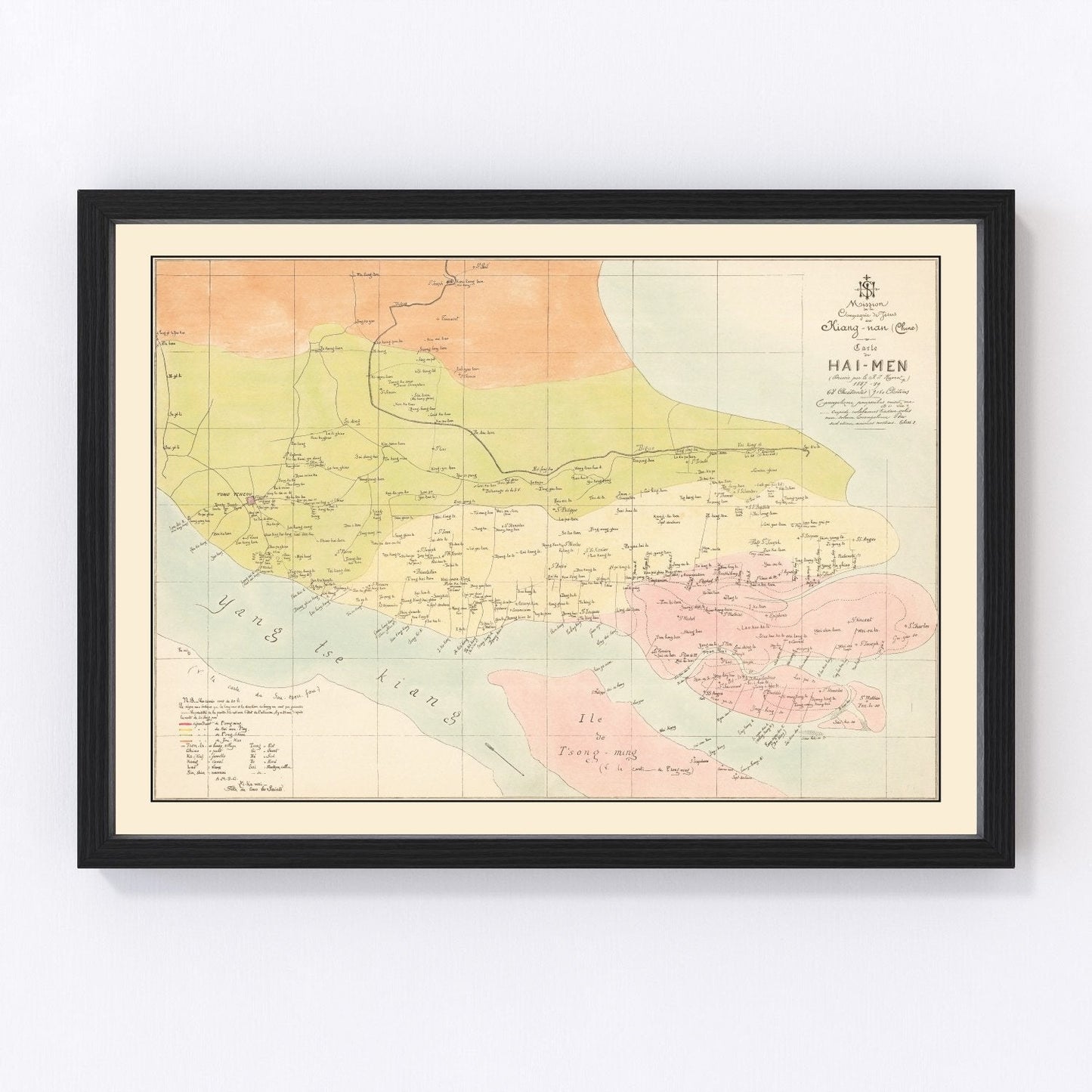 Vintage 1889 map of Shanghai China during the treaty-port era, restored cartographic print