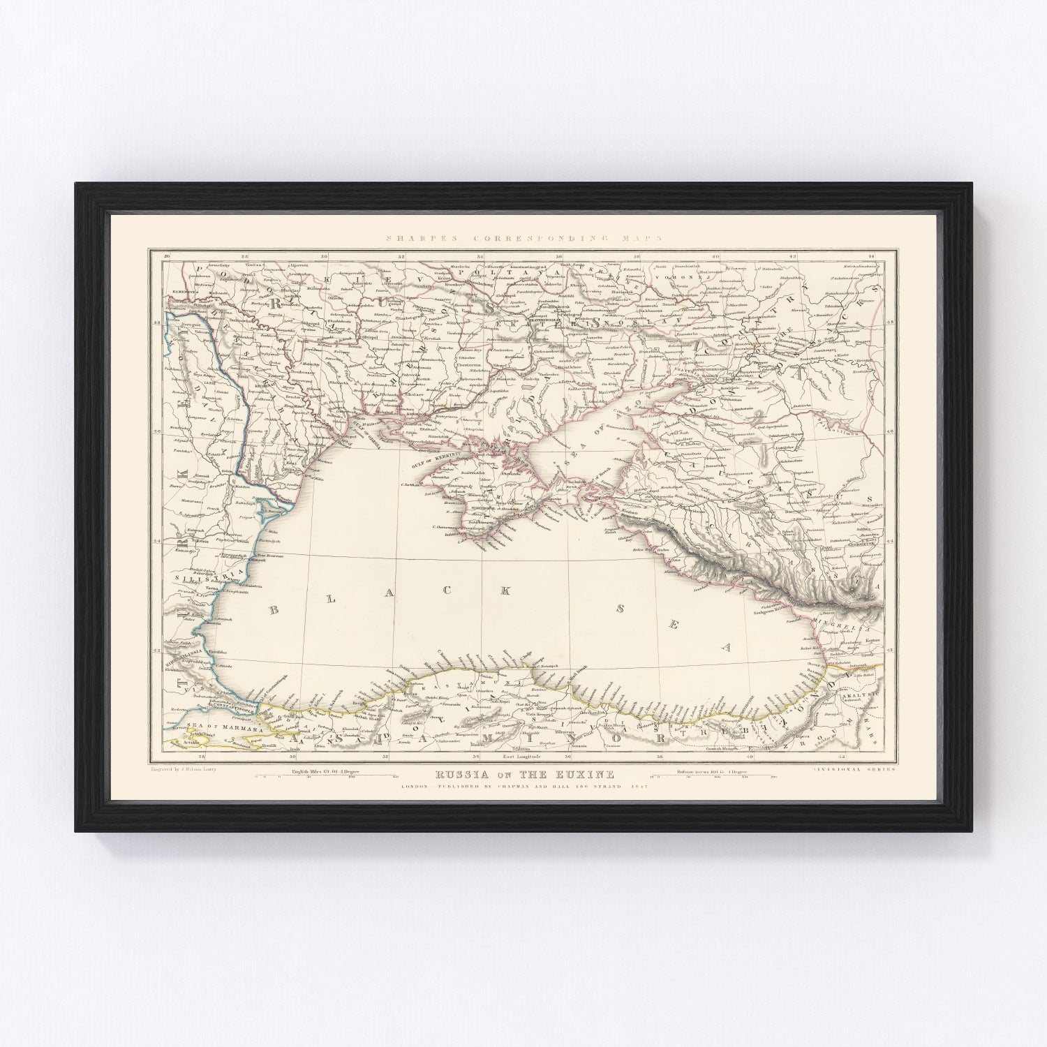 Vintage map of the Black Sea, 1847 - restored 19th-century maritime commerce chart