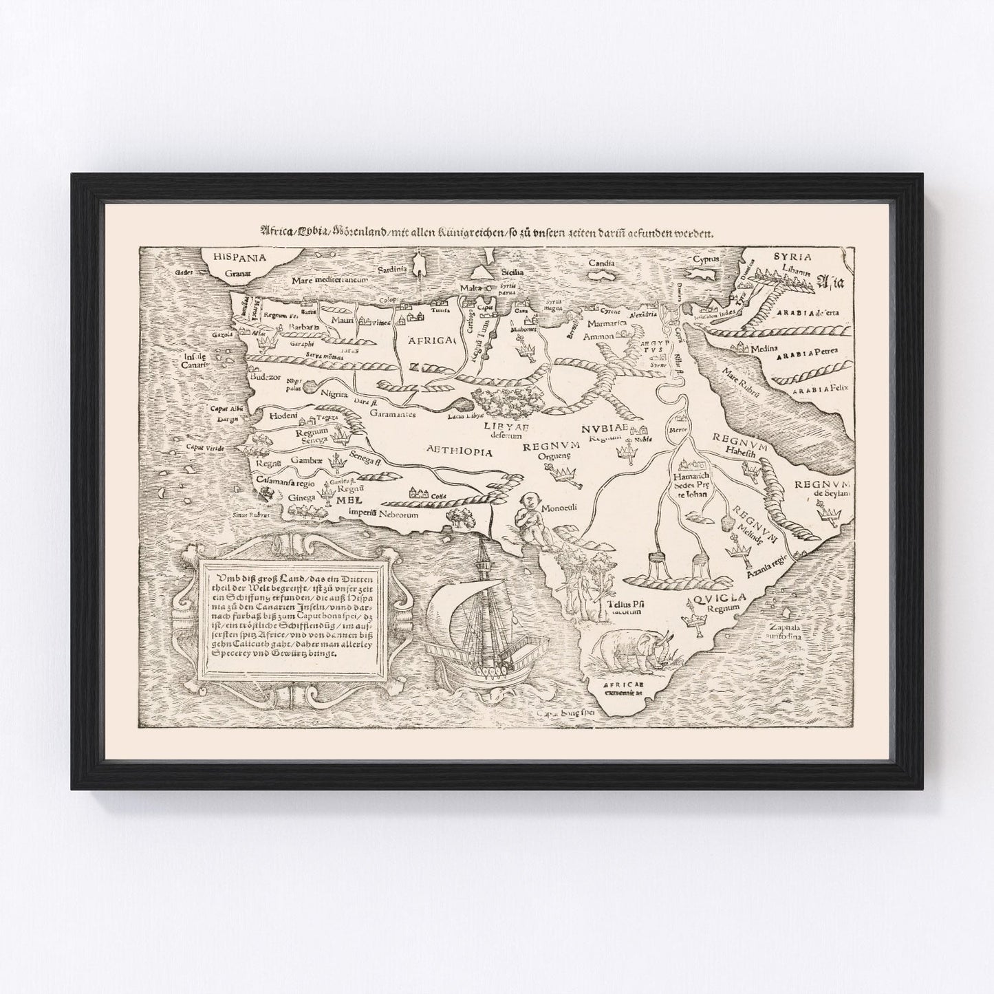 Vintage map of Africa, 1574 - restored antique cartography print