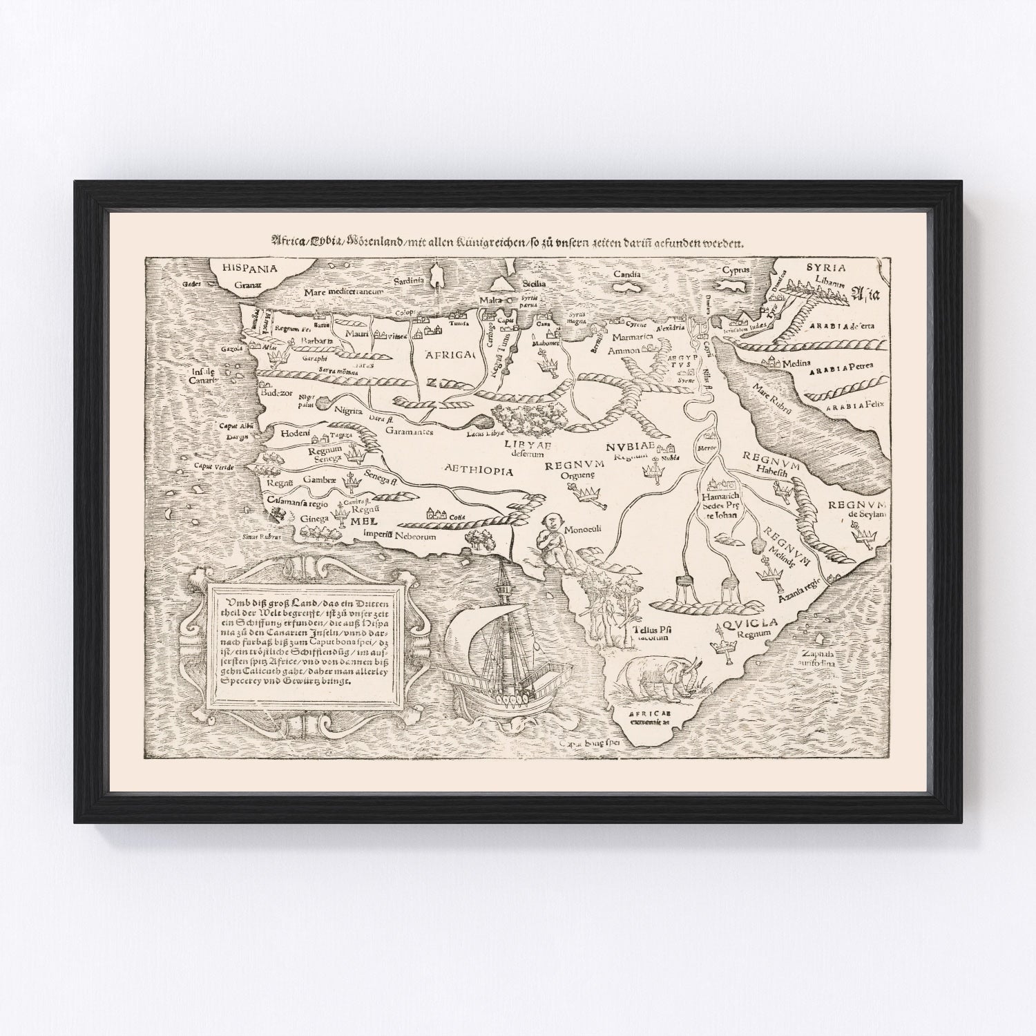 Vintage map of Africa, 1574 - restored antique cartography print