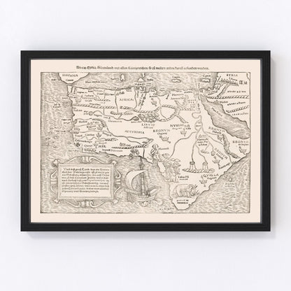 Vintage map of Africa, 1574 - restored antique cartography print