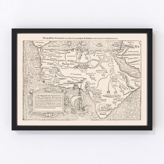 Vintage map of Africa, 1574 - restored antique cartography print