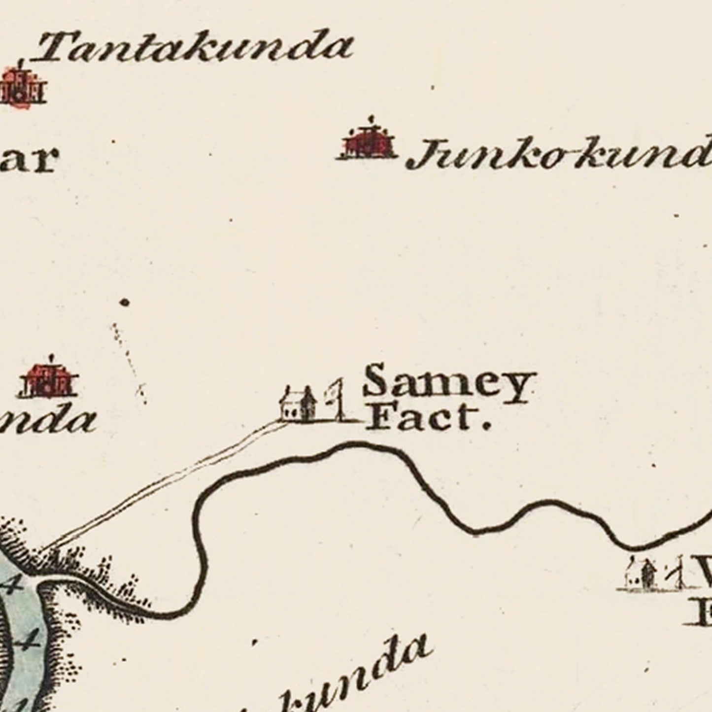 Vintage Map of the Middle Gambia River, 1752