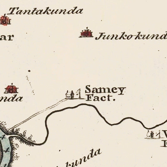 Vintage Map of the Middle Gambia River, 1752