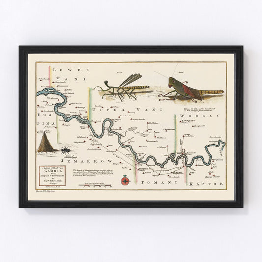 vintage map of the Middle Gambia River, West Africa, 1752