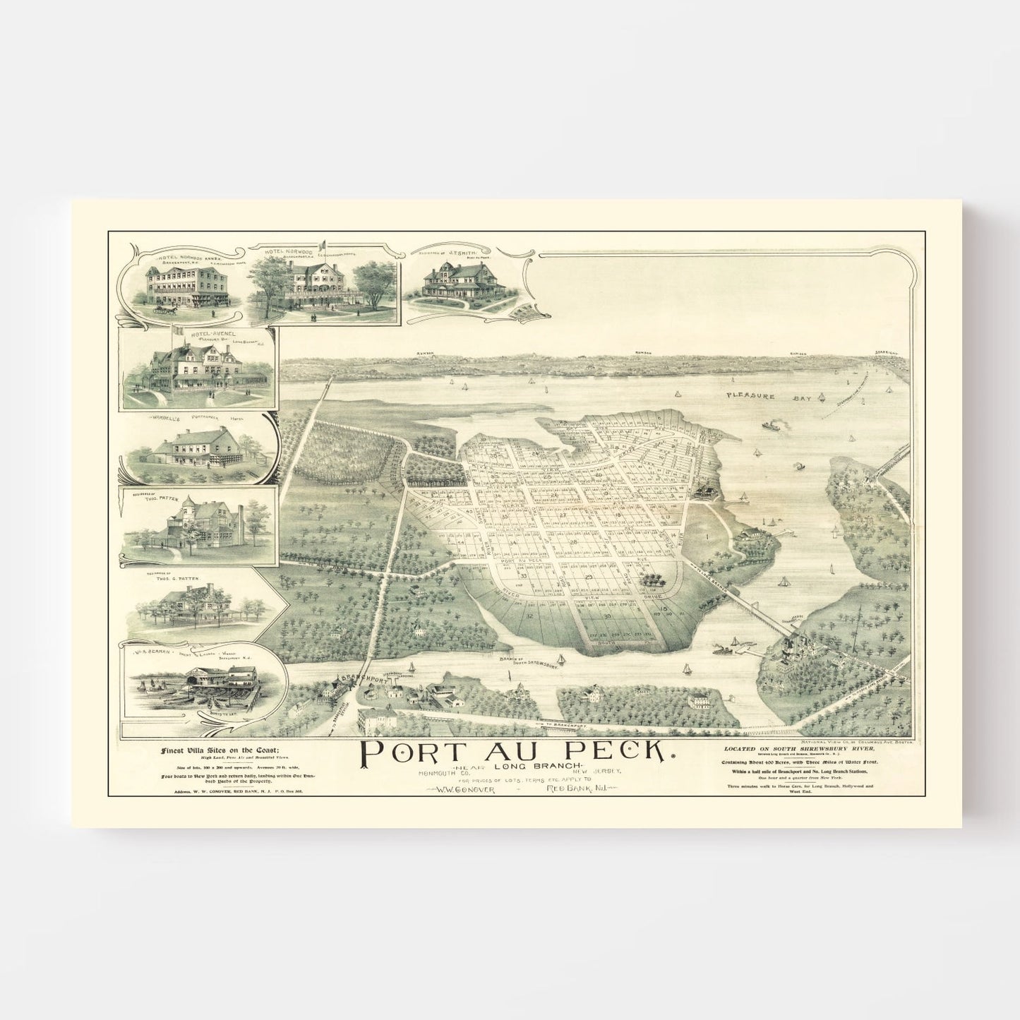Vintage Map of Port au Peck, New Jersey, 1894