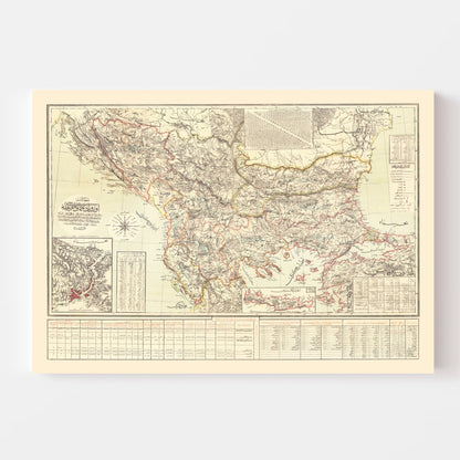 Vintage Map of the Balkans, 1906