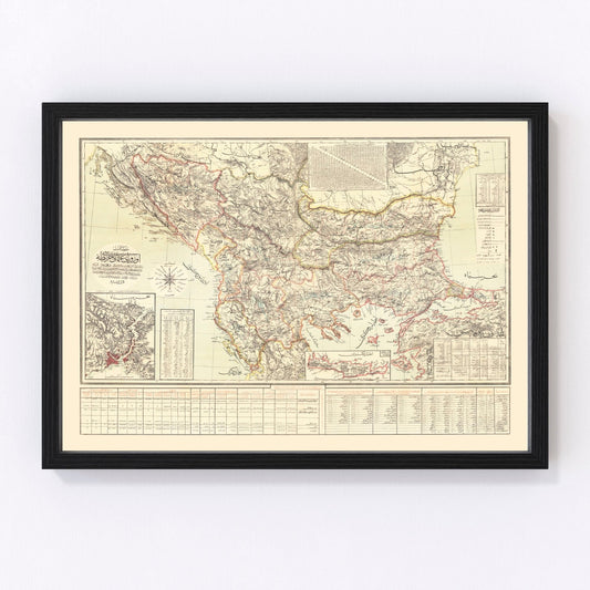 Vintage map of the Balkans, 1906 - restored pre-WWI southeastern Europe cartography