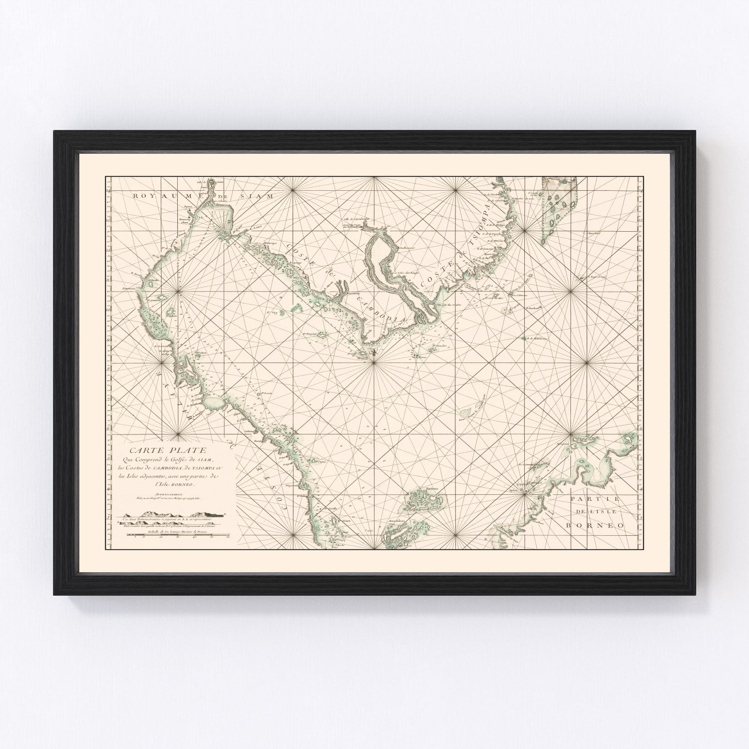 Vintage map of the Gulf of Siam, Southeast Asian sea routes, 1745