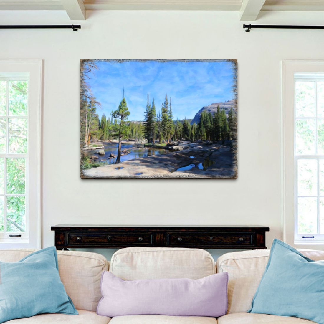 Layered birch wood in the mountains landscape wall art