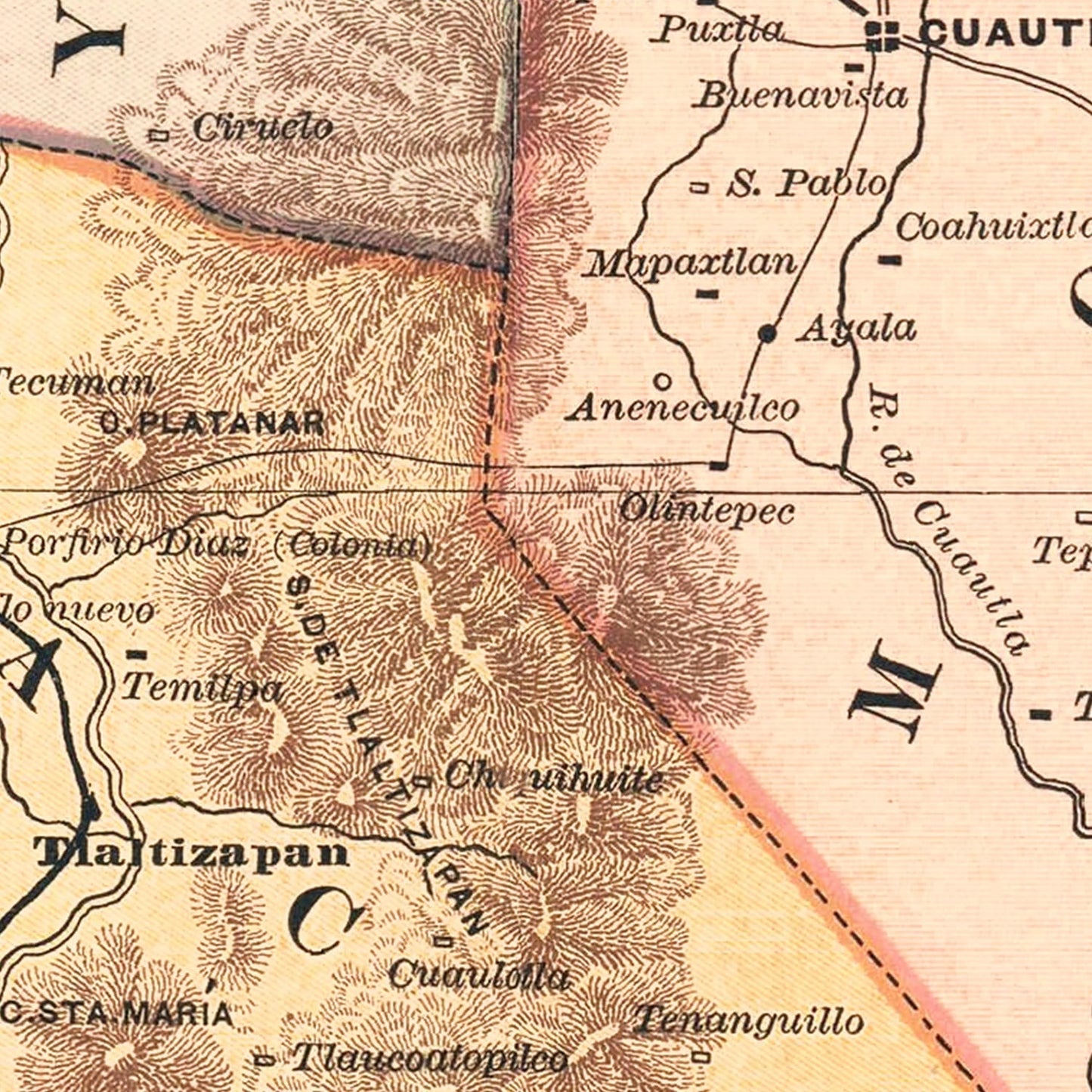 Vintage Map of Morelos, Mexico, 1897