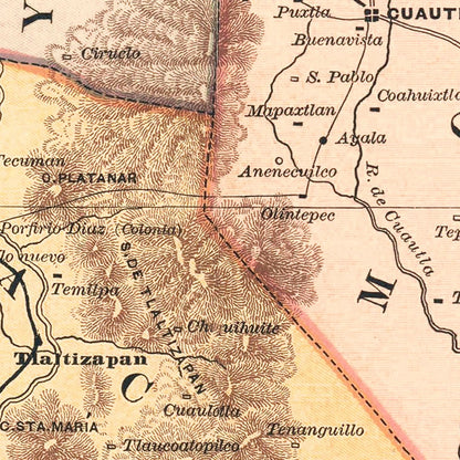 Vintage Map of Morelos, Mexico, 1897