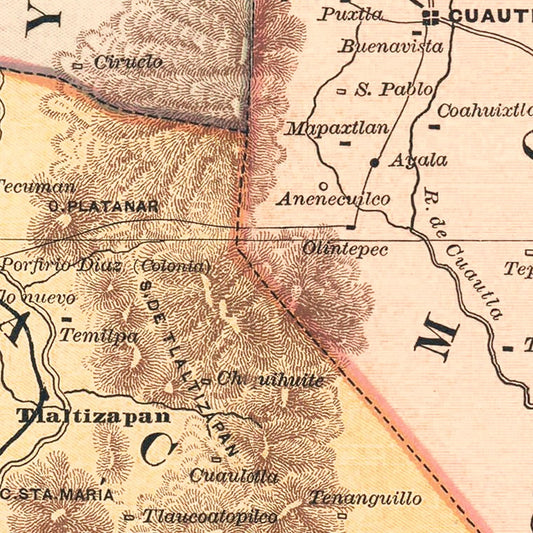 Vintage Map of Morelos, Mexico, 1897