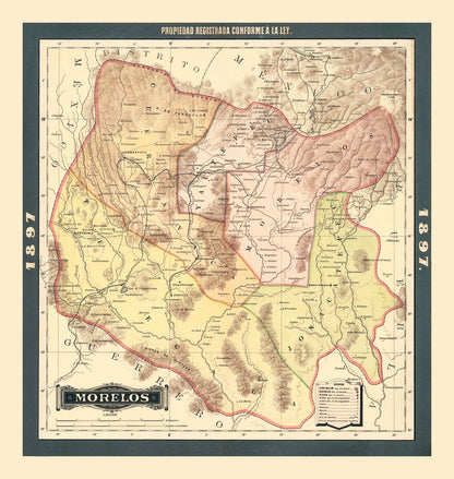 Vintage Map of Morelos, Mexico, 1897
