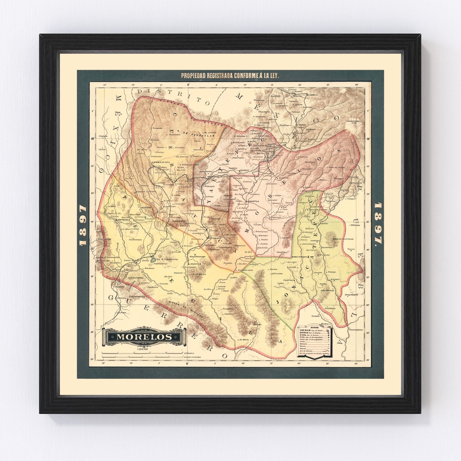 vintage map of Morelos, Mexico, 1897