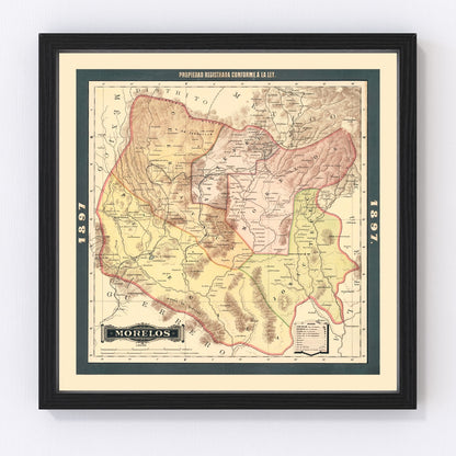vintage map of Morelos, Mexico, 1897