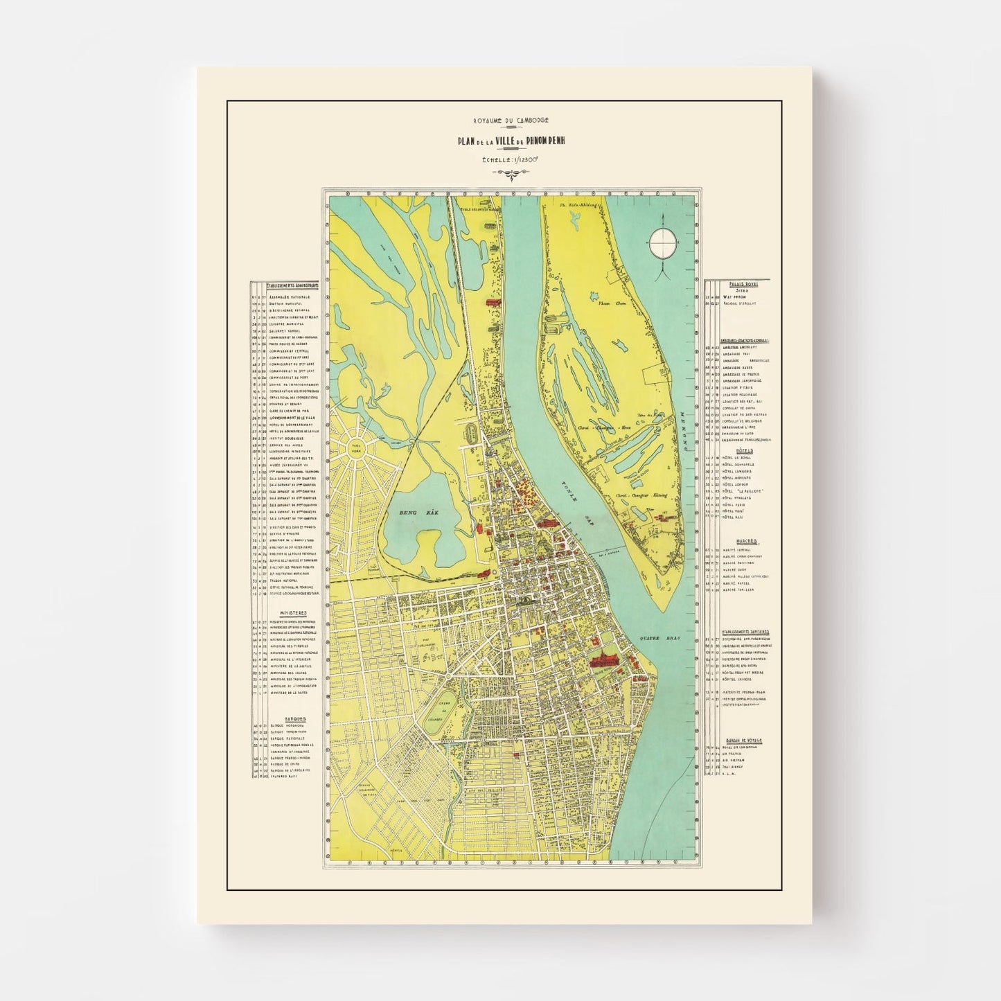 Vintage Map of Phnom Penh, Cambodia, 1960
