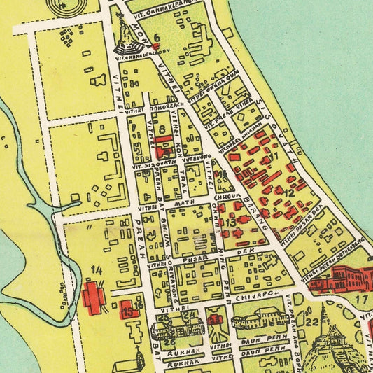 Vintage Map of Phnom Penh, Cambodia, 1960