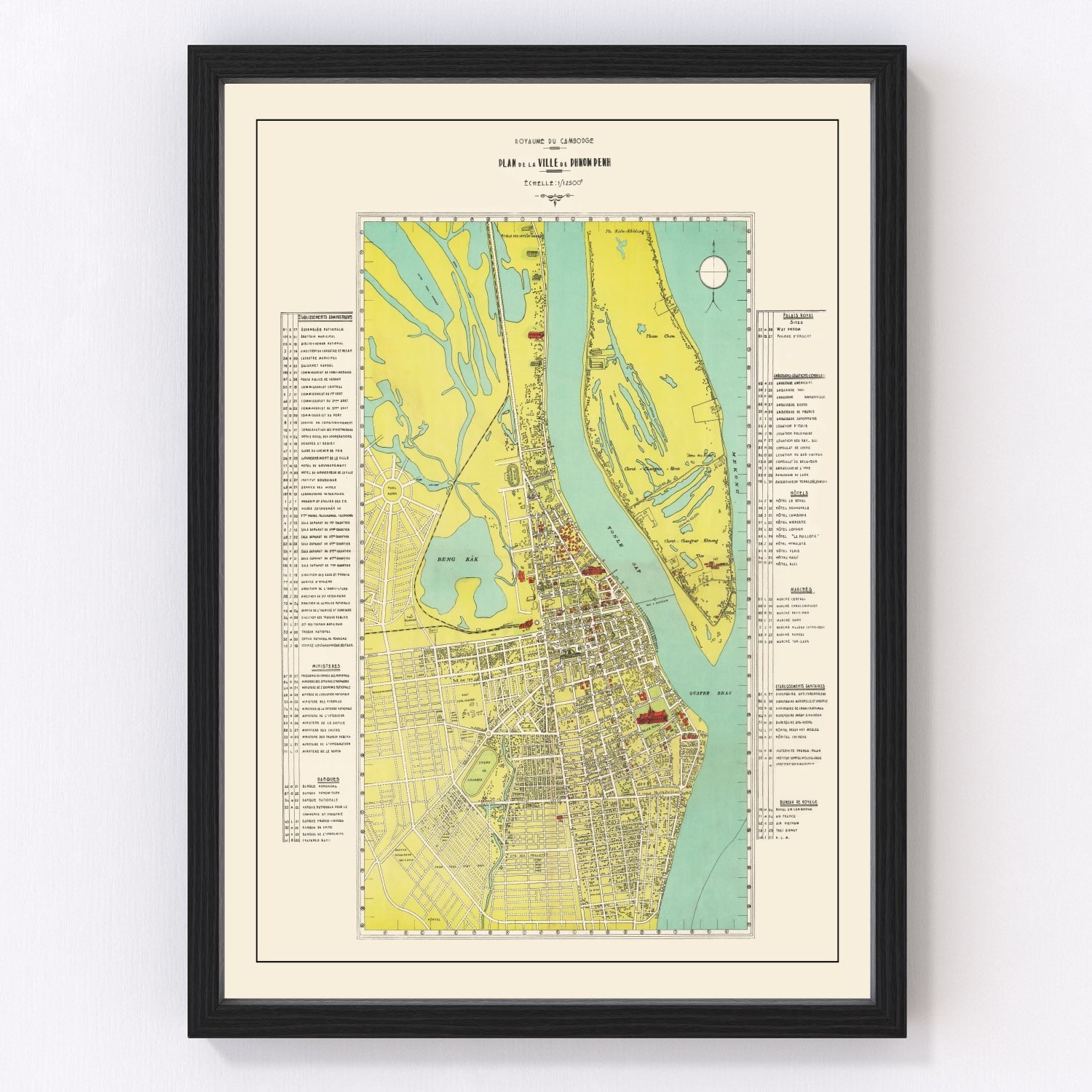 vintage map of Phnom Penh, Cambodia, 1960