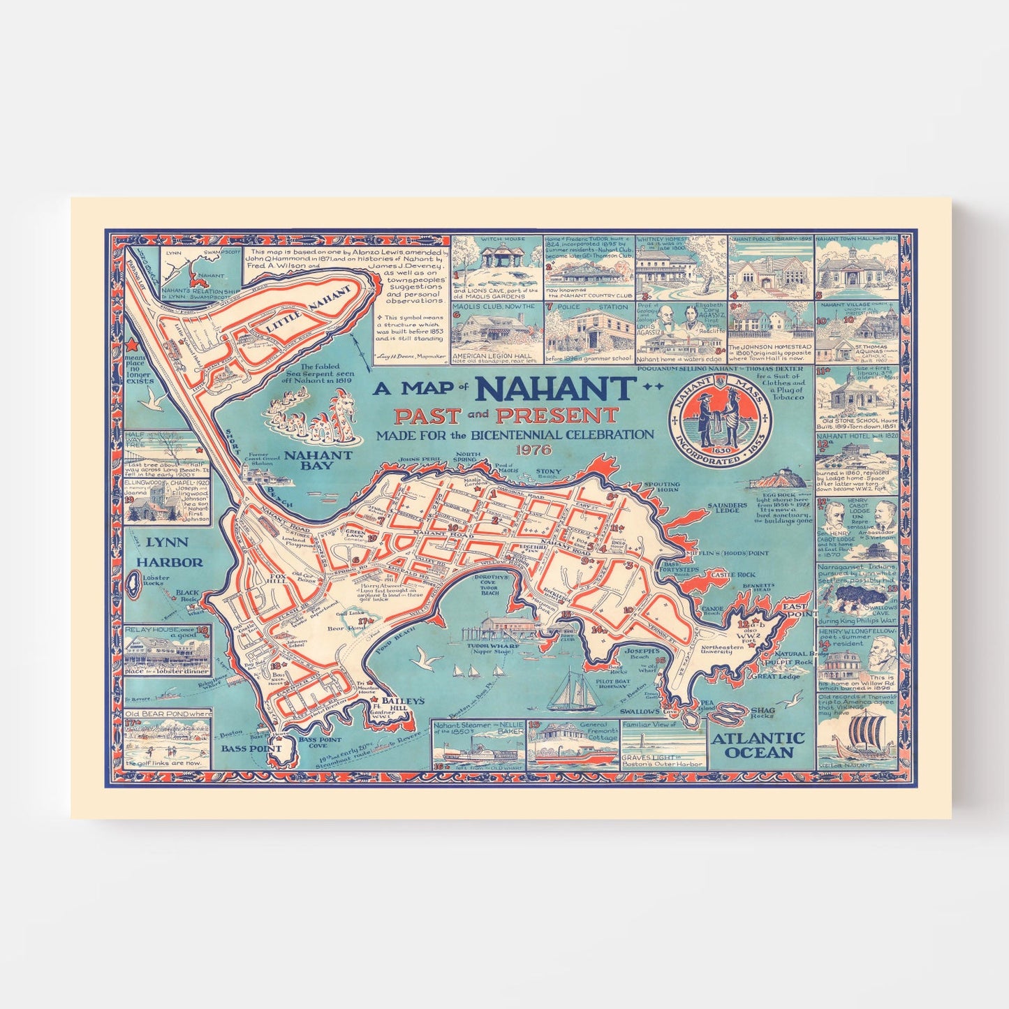 Vintage Map of Nahant, Massachusetts, 1976