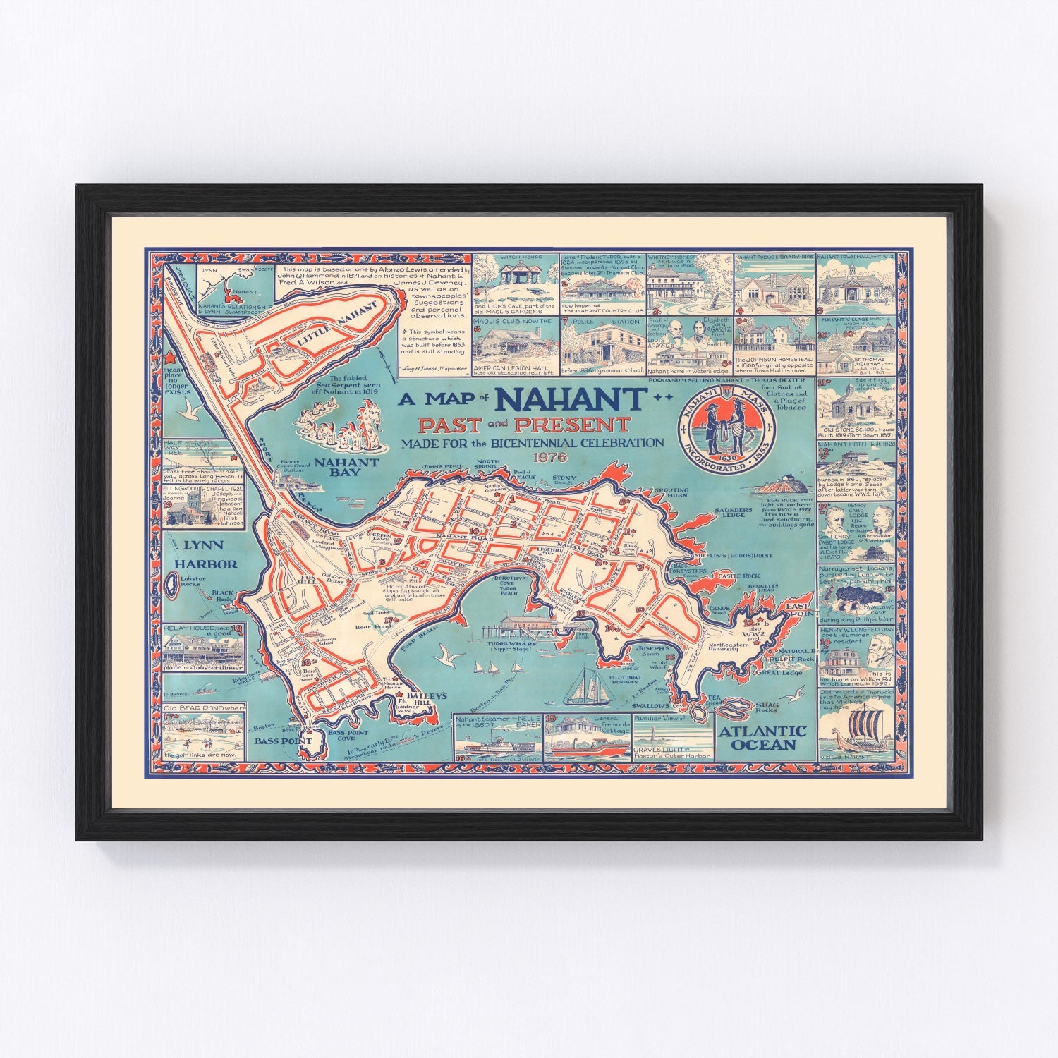 vintage map of Nahant, Massachusetts, 1976