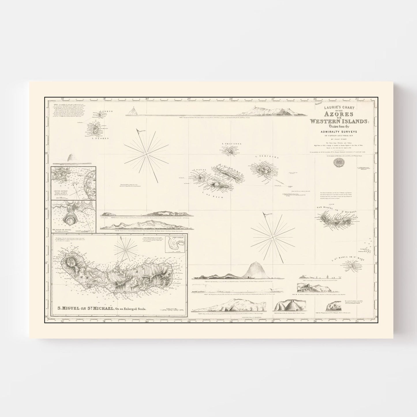Vintage Map of the Azores, 1859