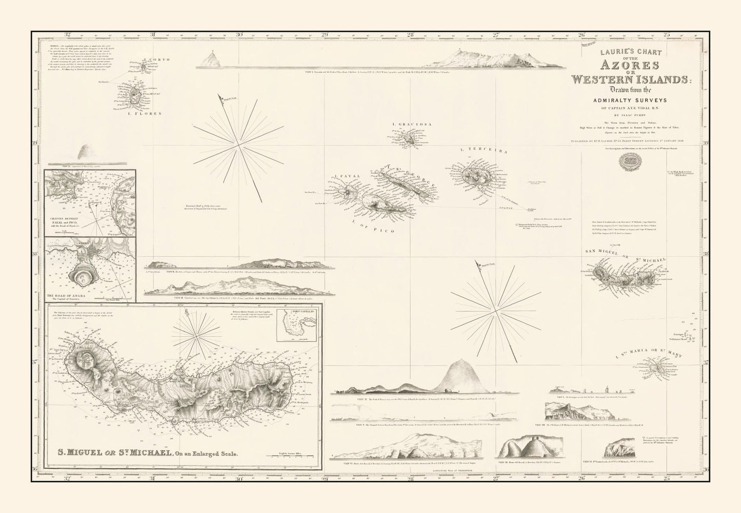 Vintage Map of the Azores, 1859