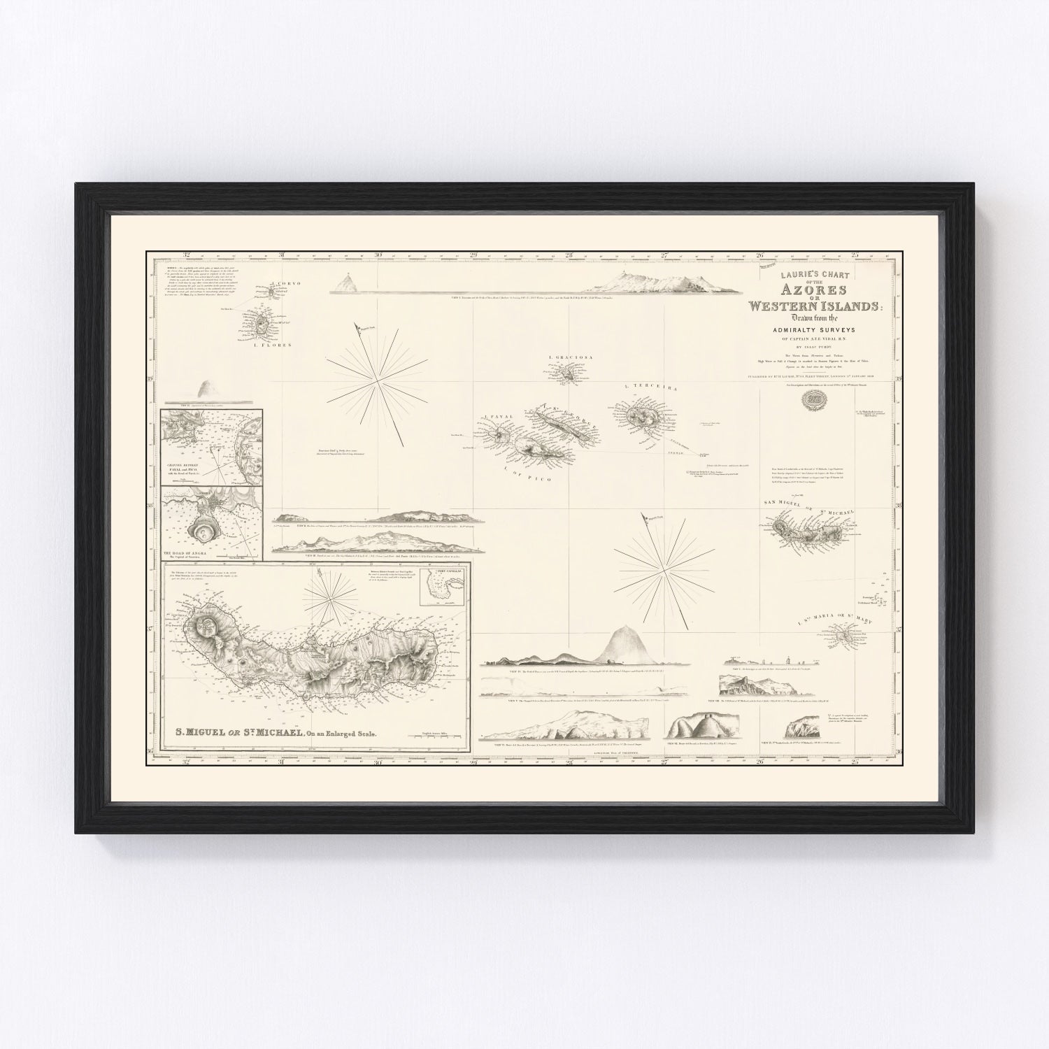 Vintage map of the Azores, 1859 - restored Portuguese Atlantic archipelago maritime chart