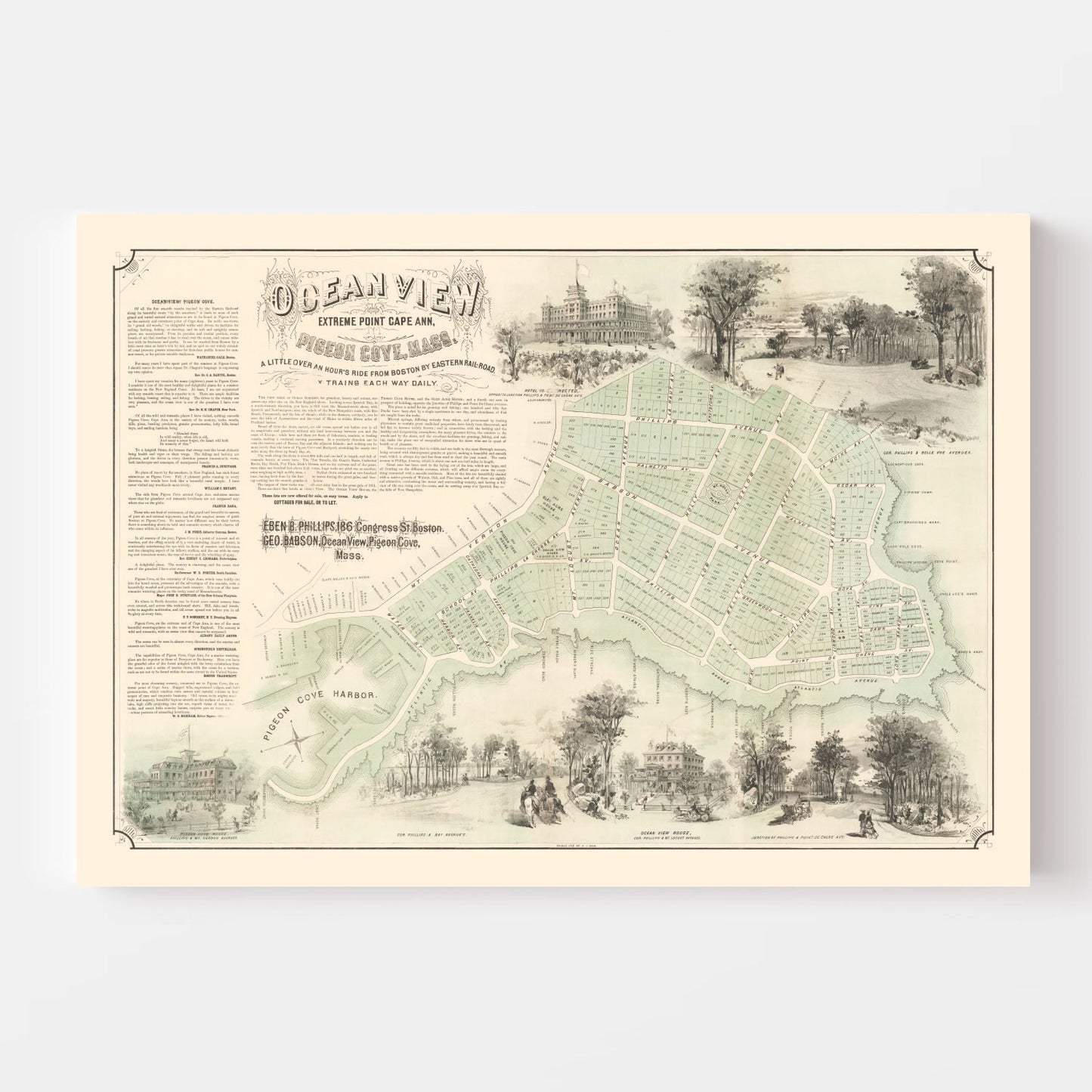 Vintage Map of Pigeon Cove and Cape Ann, Massachusetts, 1870