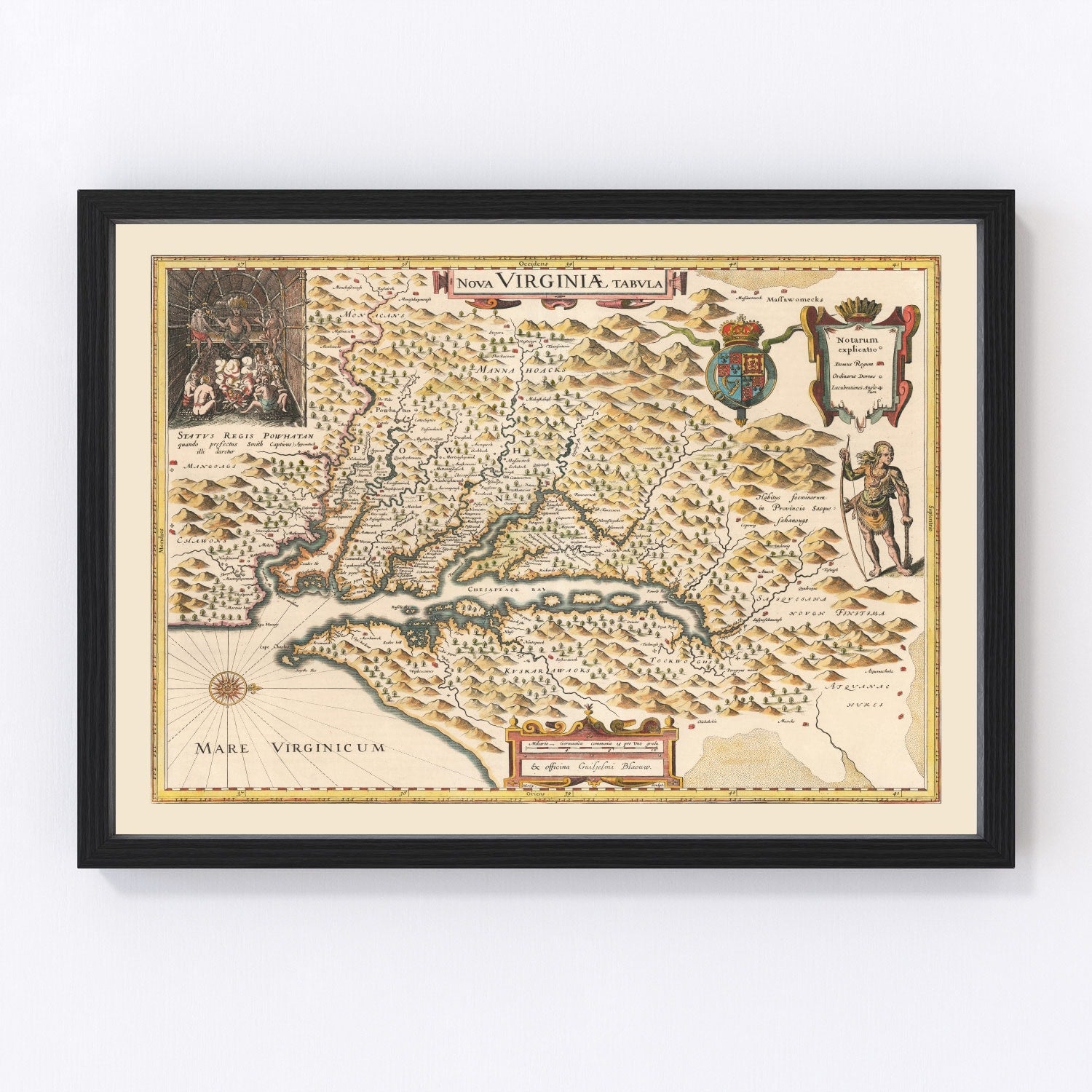Vintage map of Virginia, 1635, earliest colonial, digitally restored