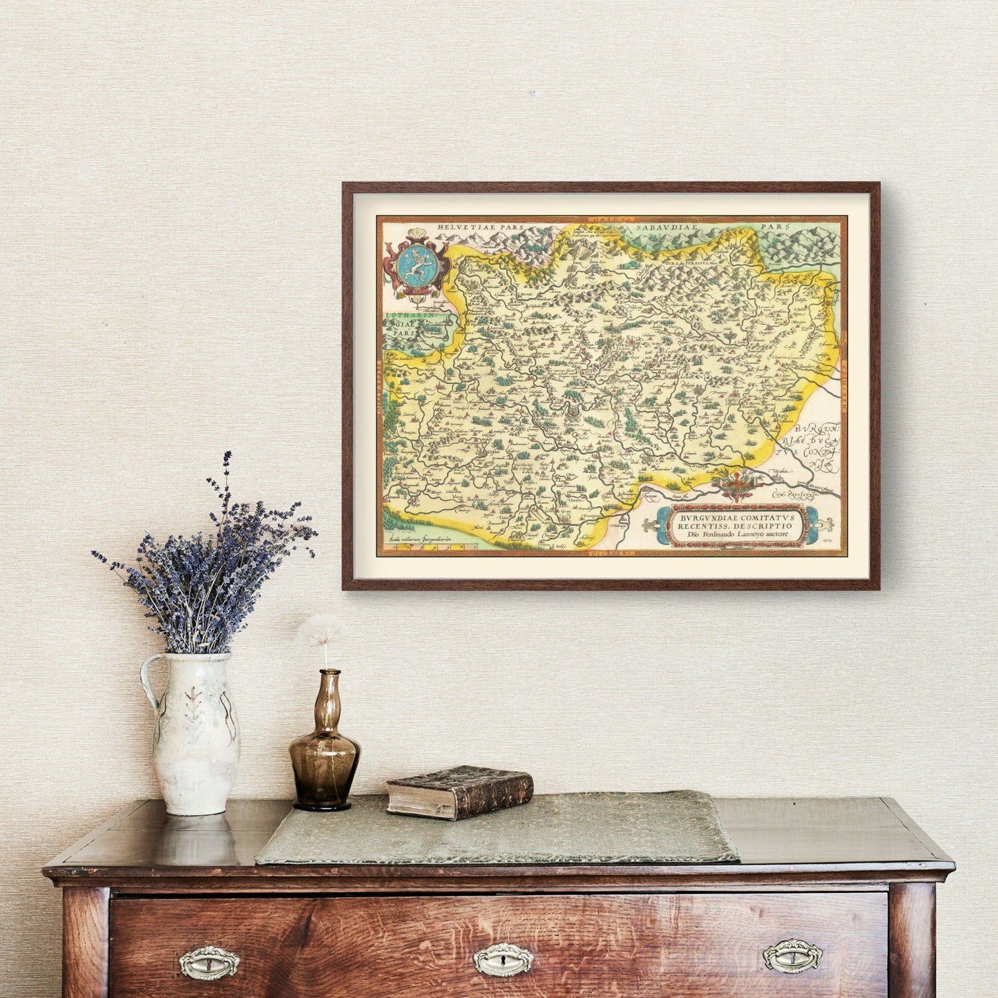 Vintage Map of Burgundy, France, 1595
