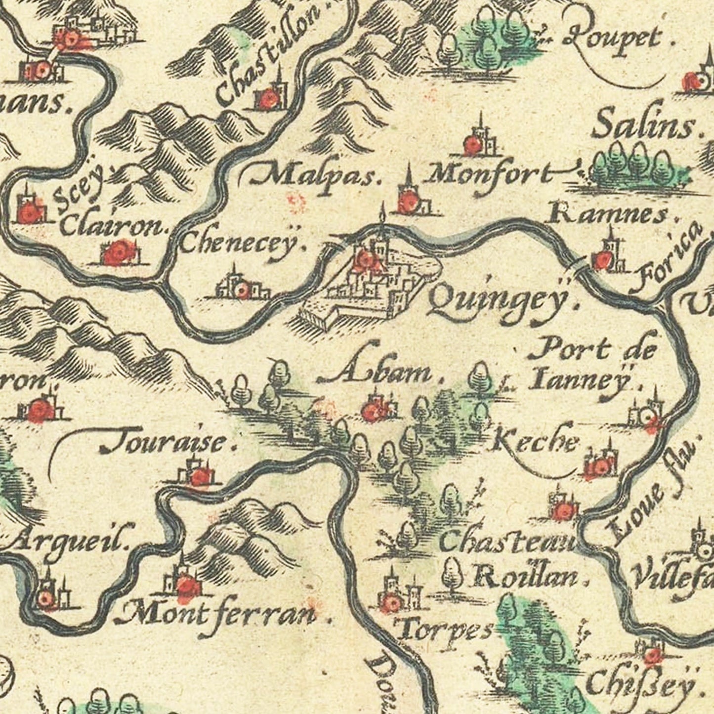 Vintage Map of Burgundy, France, 1595