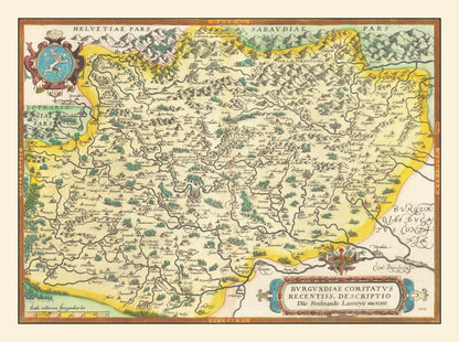 Vintage Map of Burgundy, France, 1595