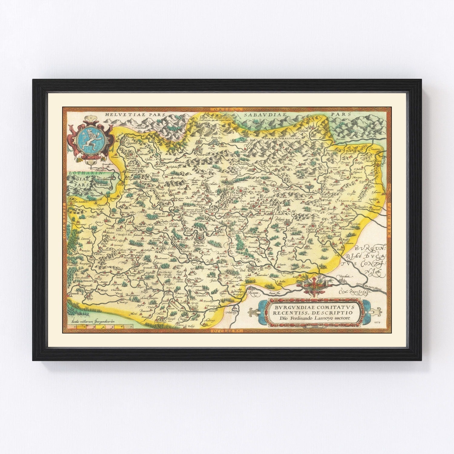 Vintage map of Burgundy, France, 1595 - Renaissance wine region cartography print